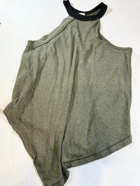 We The Free Womens Small Twin Peaks Halter Tank Moss Green Raw Hem